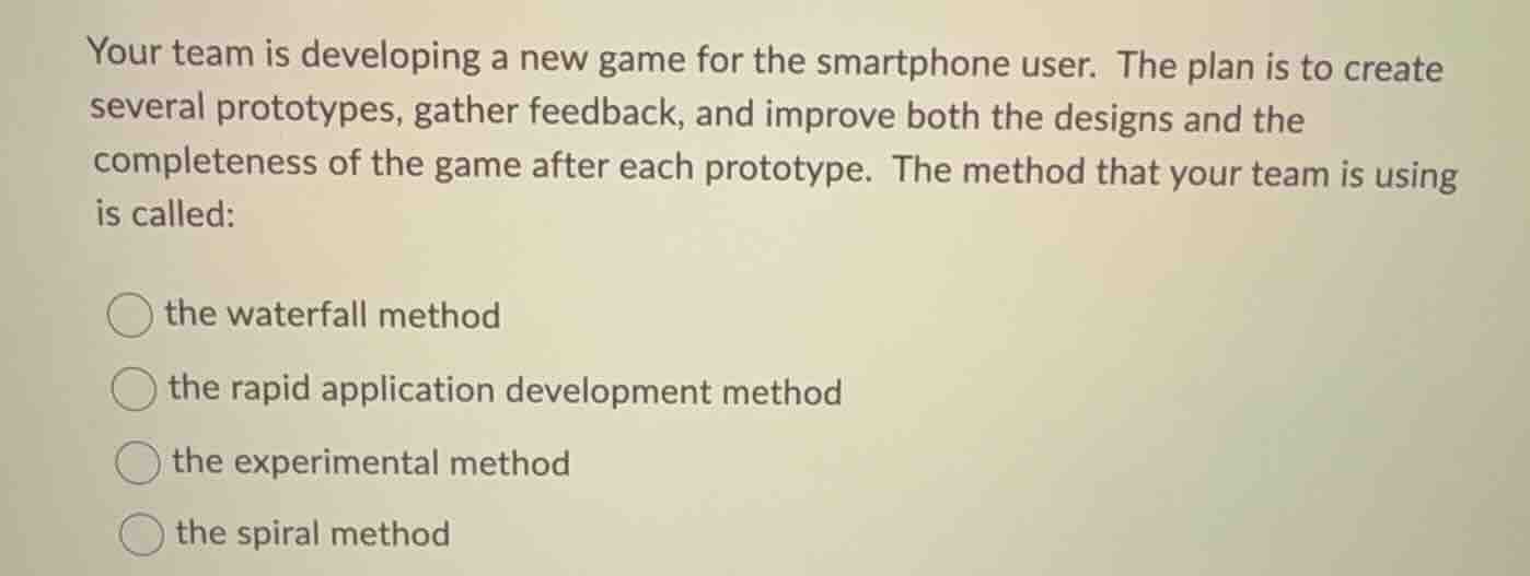 your team is developing a new game for the smartphone user. the plan is…