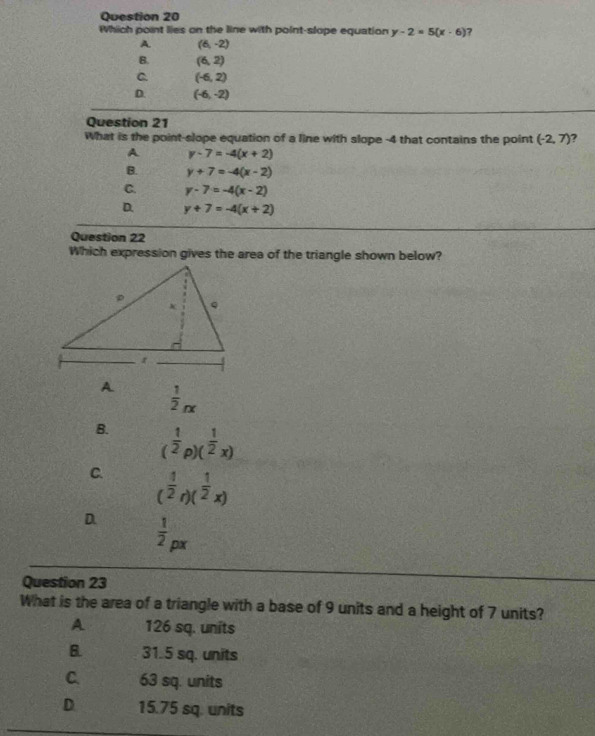 question 20 which point lies on the line with point-slope equation $y -…