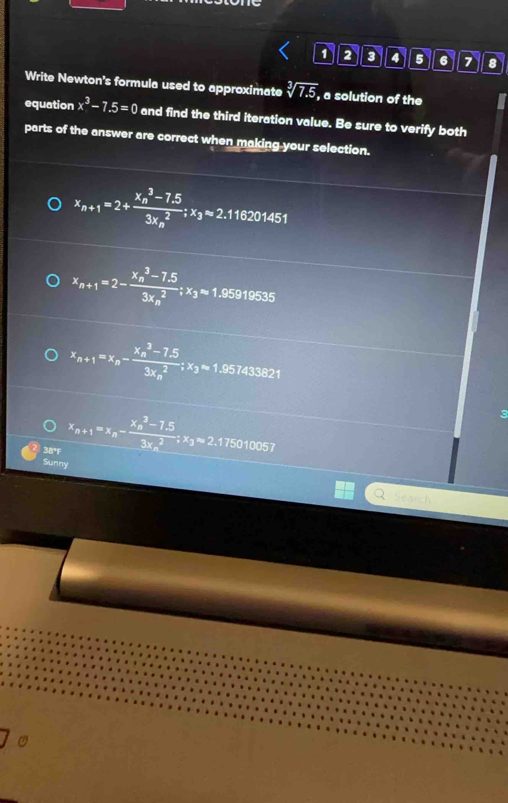 write newtons formula used to approximate $sqrt3{7.5}$, a solution of t…