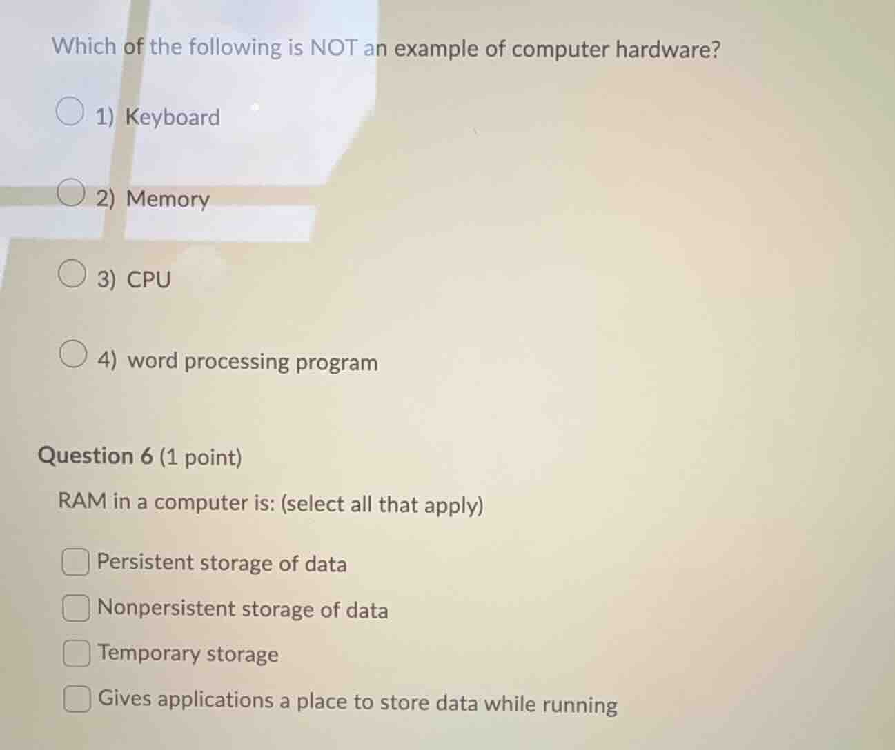 which of the following is not an example of computer hardware? 1) keybo…