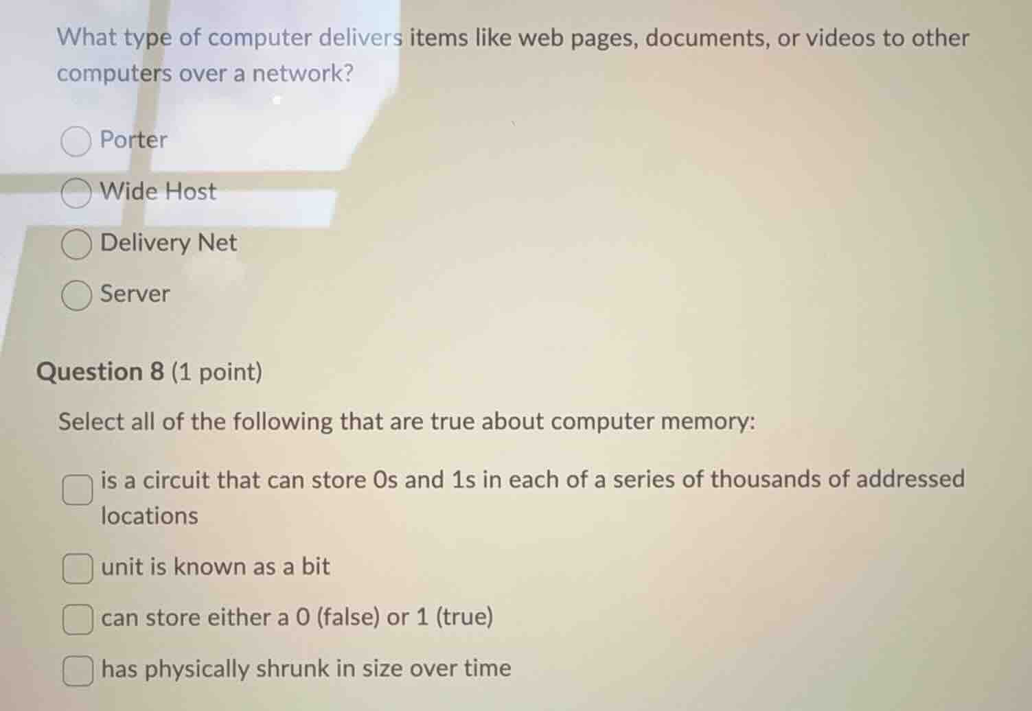 what type of computer delivers items like web pages, documents, or vide…