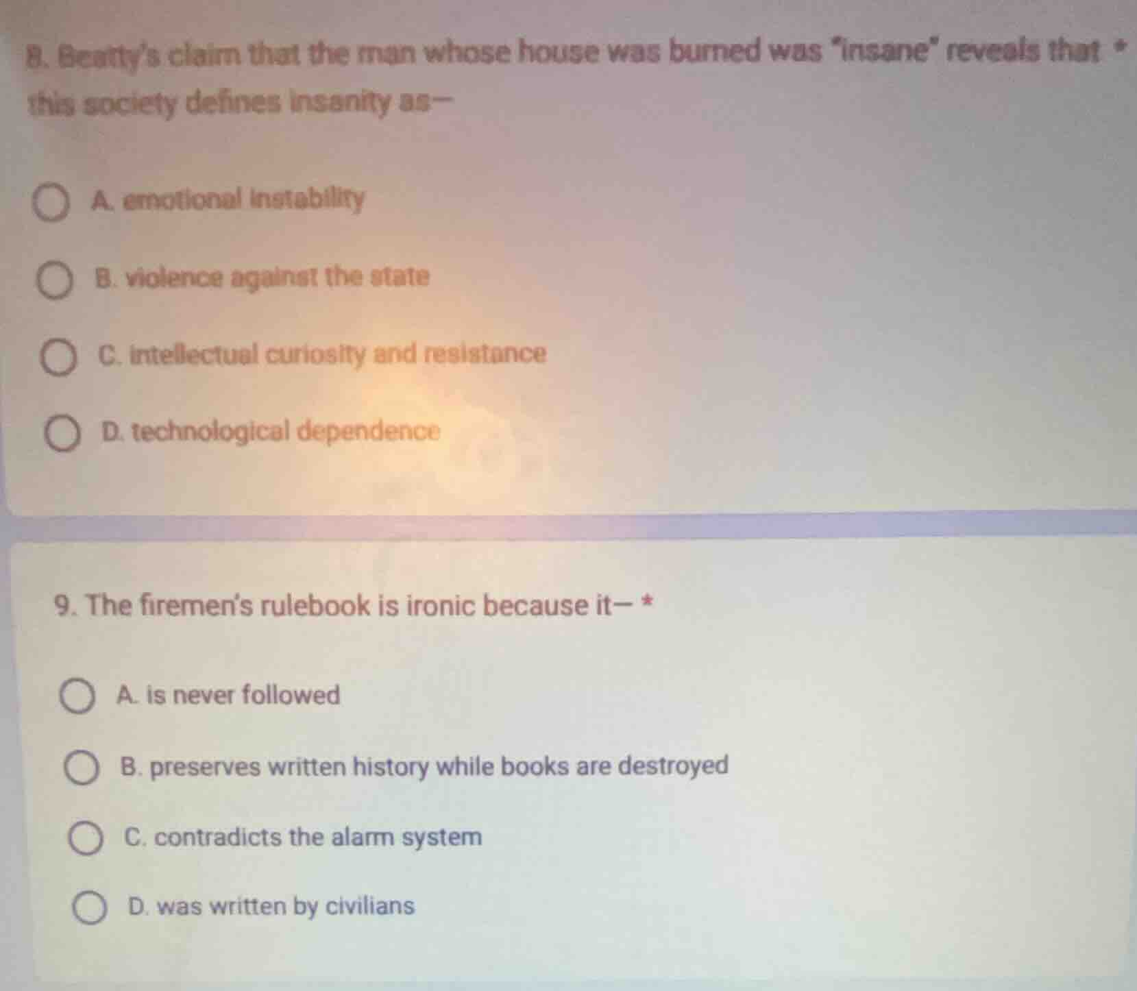 8. beattys claim that the man whose house was burned was insane reveals…