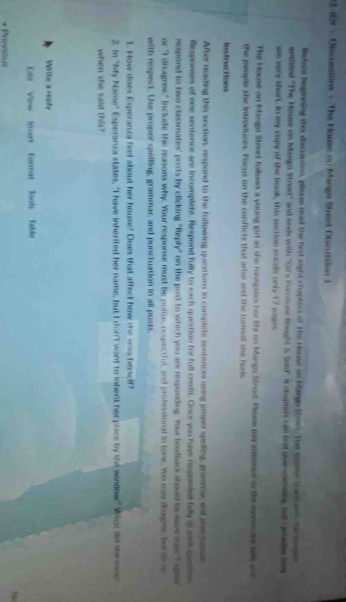 discussion : the house on mango street discussion 1 before beginning th…