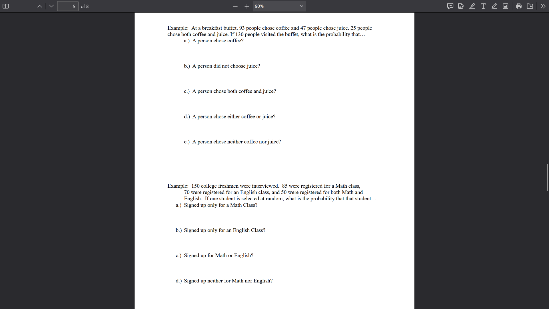 example: at a breakfast buffet, 93 people chose coffee and 47 people ch…