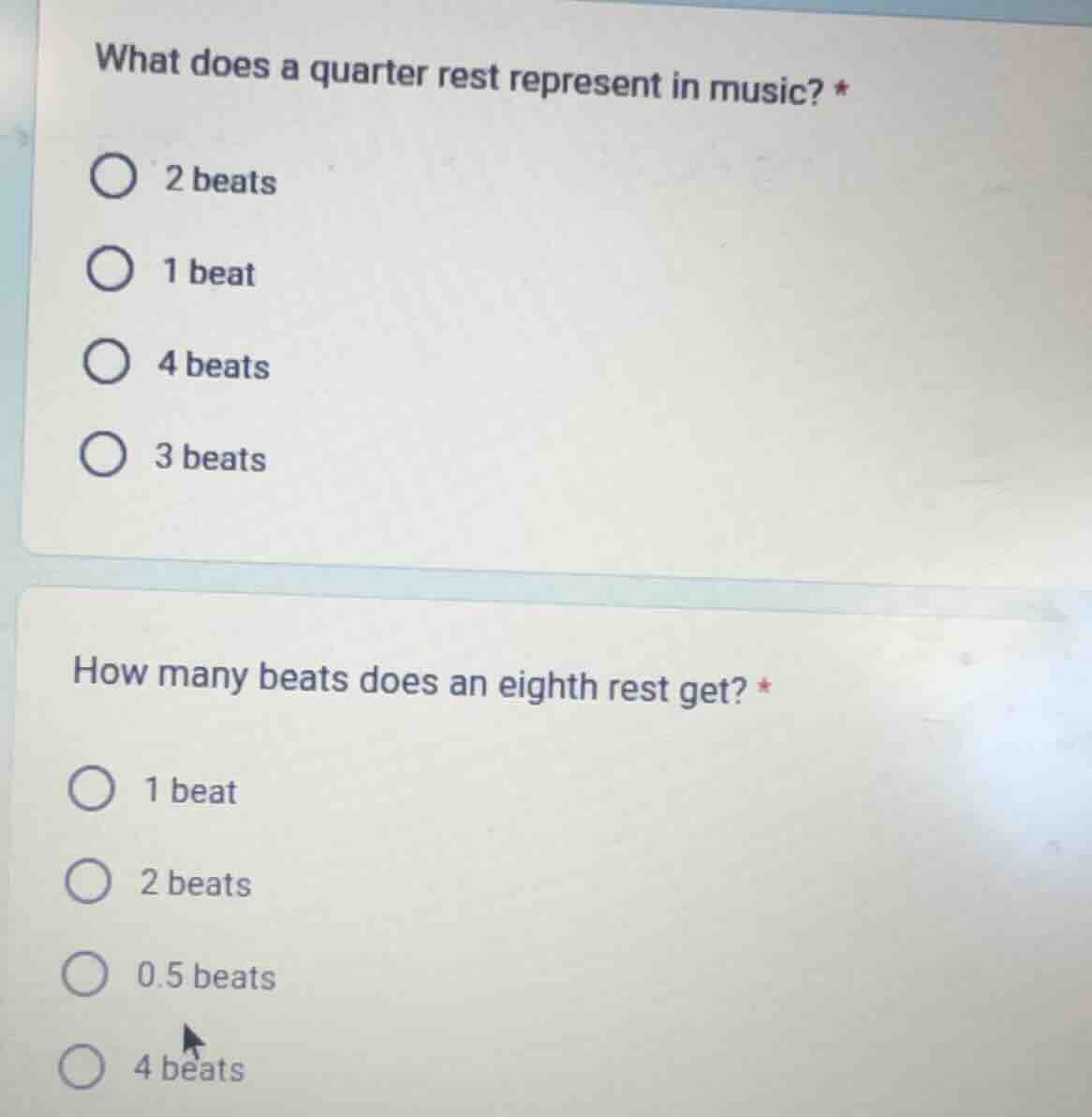 what does a quarter rest represent in music? *○ 2 beats○ 1 beat○ 4 beat…