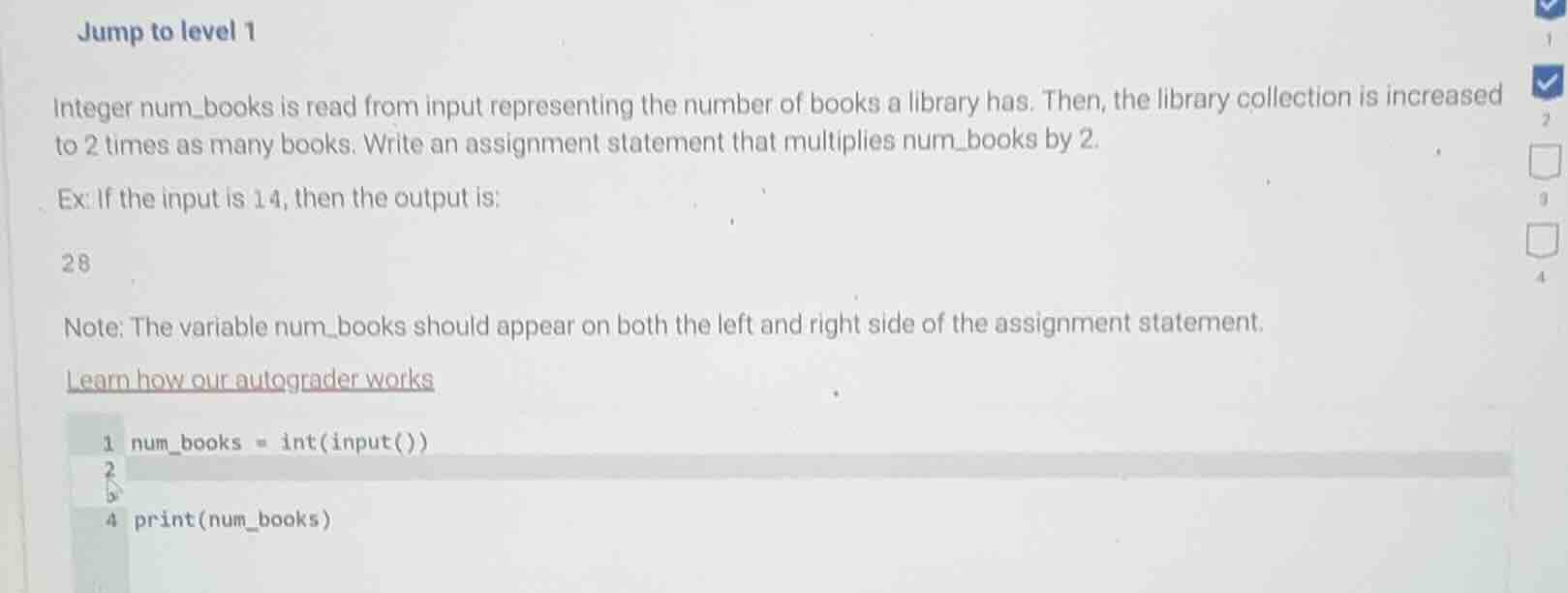 jump to level 1 integer num_books is read from input representing the n…