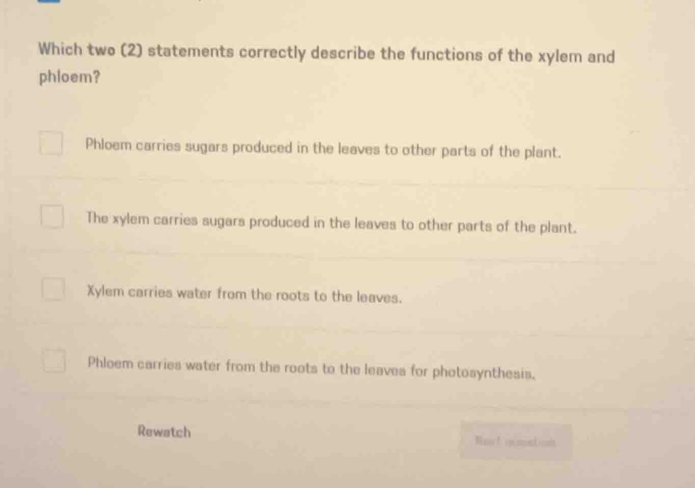 which two (2) statements correctly describe the functions of the xylem …