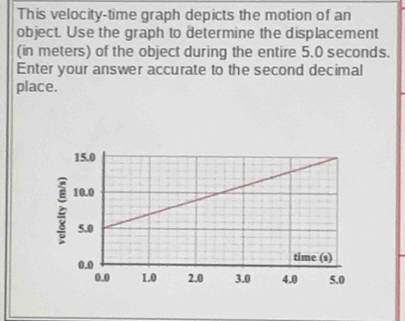 this velocity-time graph depicts the motion of an object. use the graph…