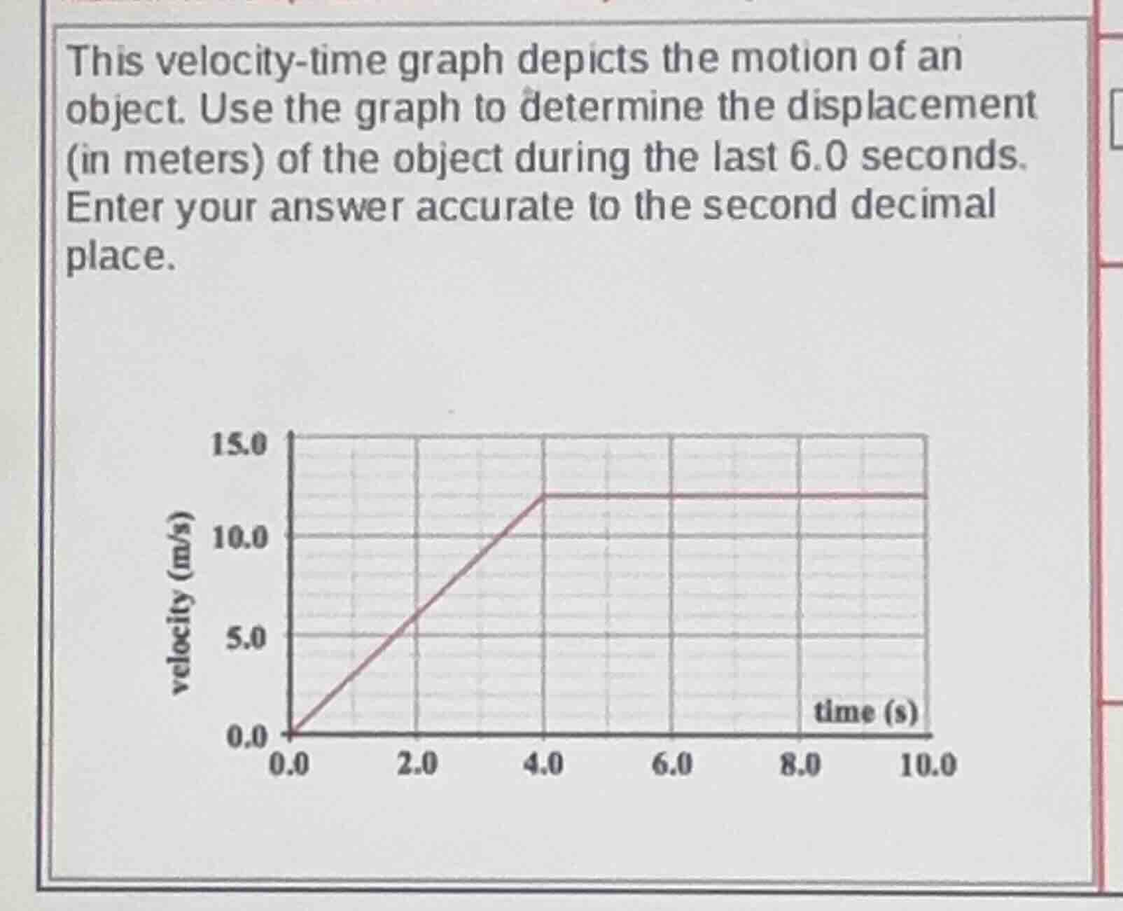 this velocity-time graph depicts the motion of an object. use the graph…