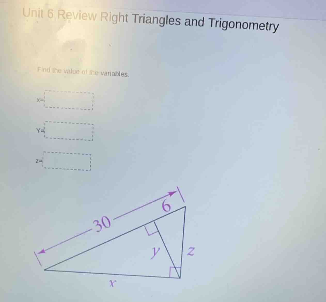 unit 6 review right triangles and trigonometry find the value of the va…