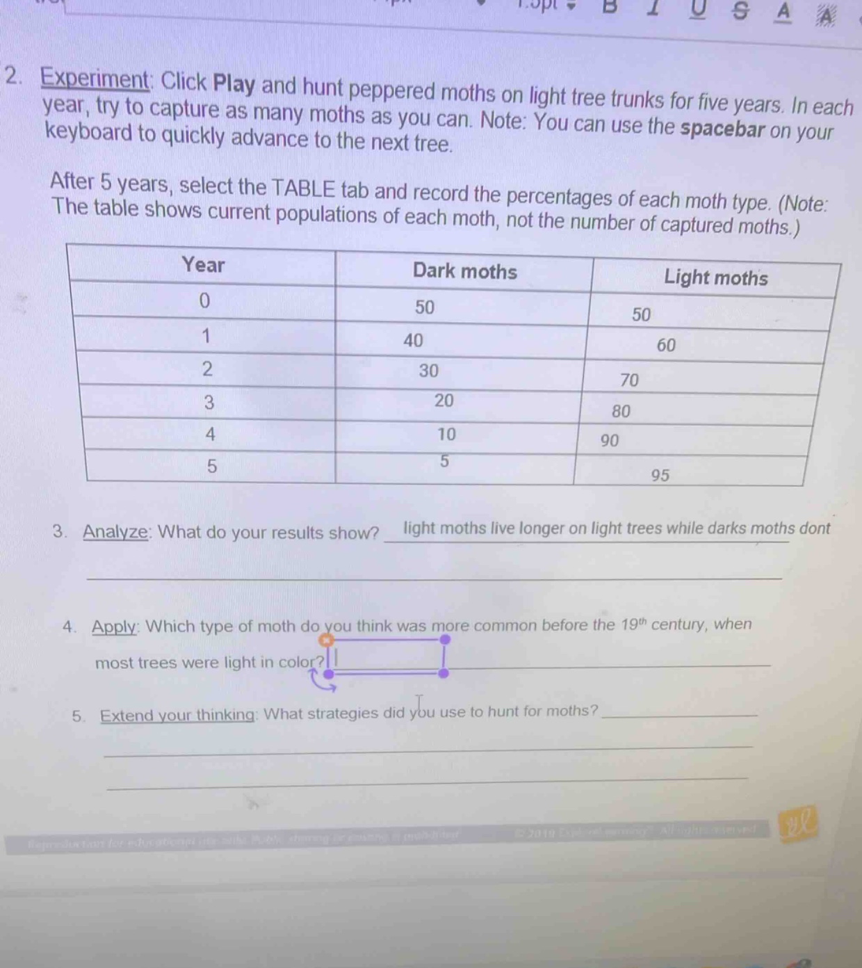 2. experiment: click play and hunt peppered moths on light tree trunks …