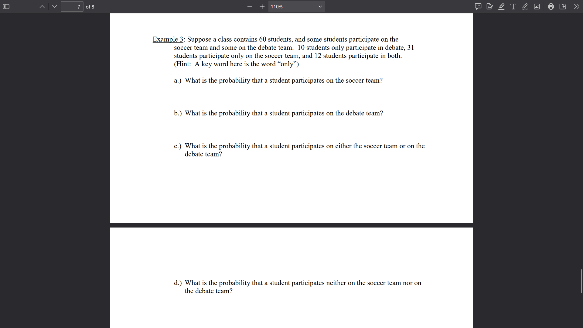 example 3: suppose a class contains 60 students, and some students part…