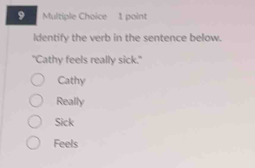 9 multiple choice 1 point identify the verb in the sentence below. \cat…