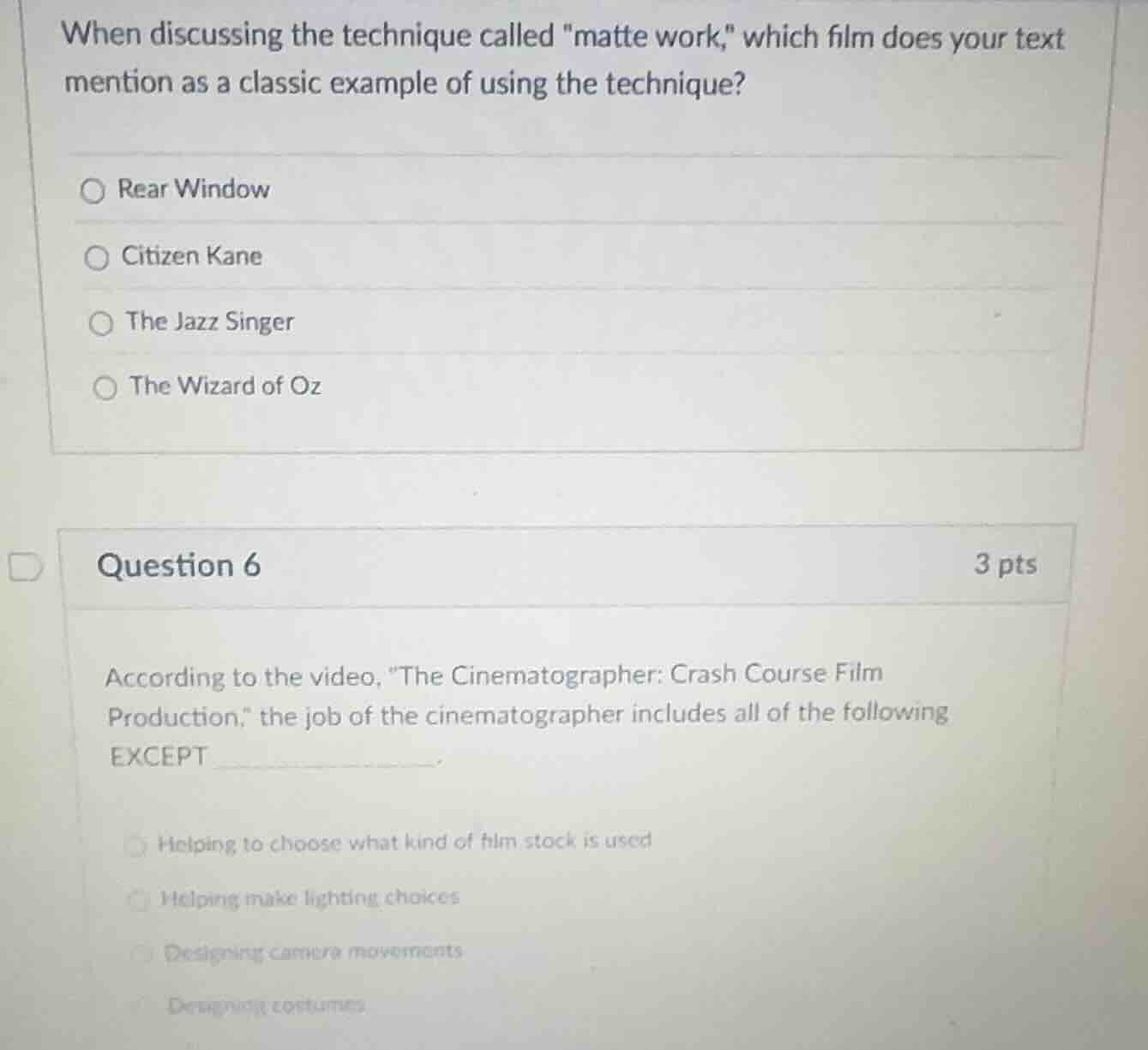 when discussing the technique called \matte work,\ which film does your…