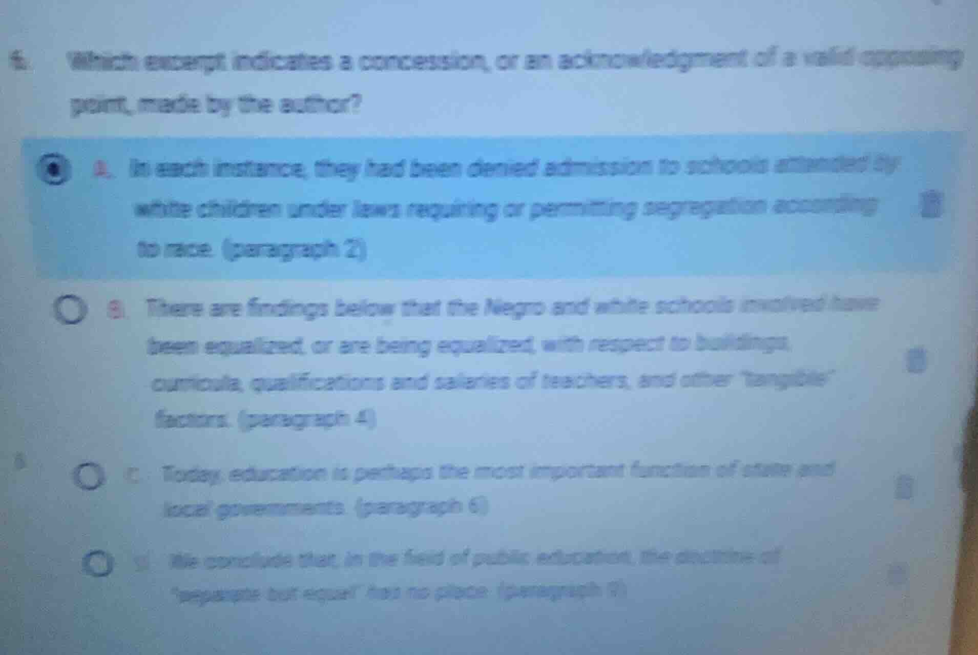 6. which excerpt indicates a concession, or an acknowledgment of a vali…