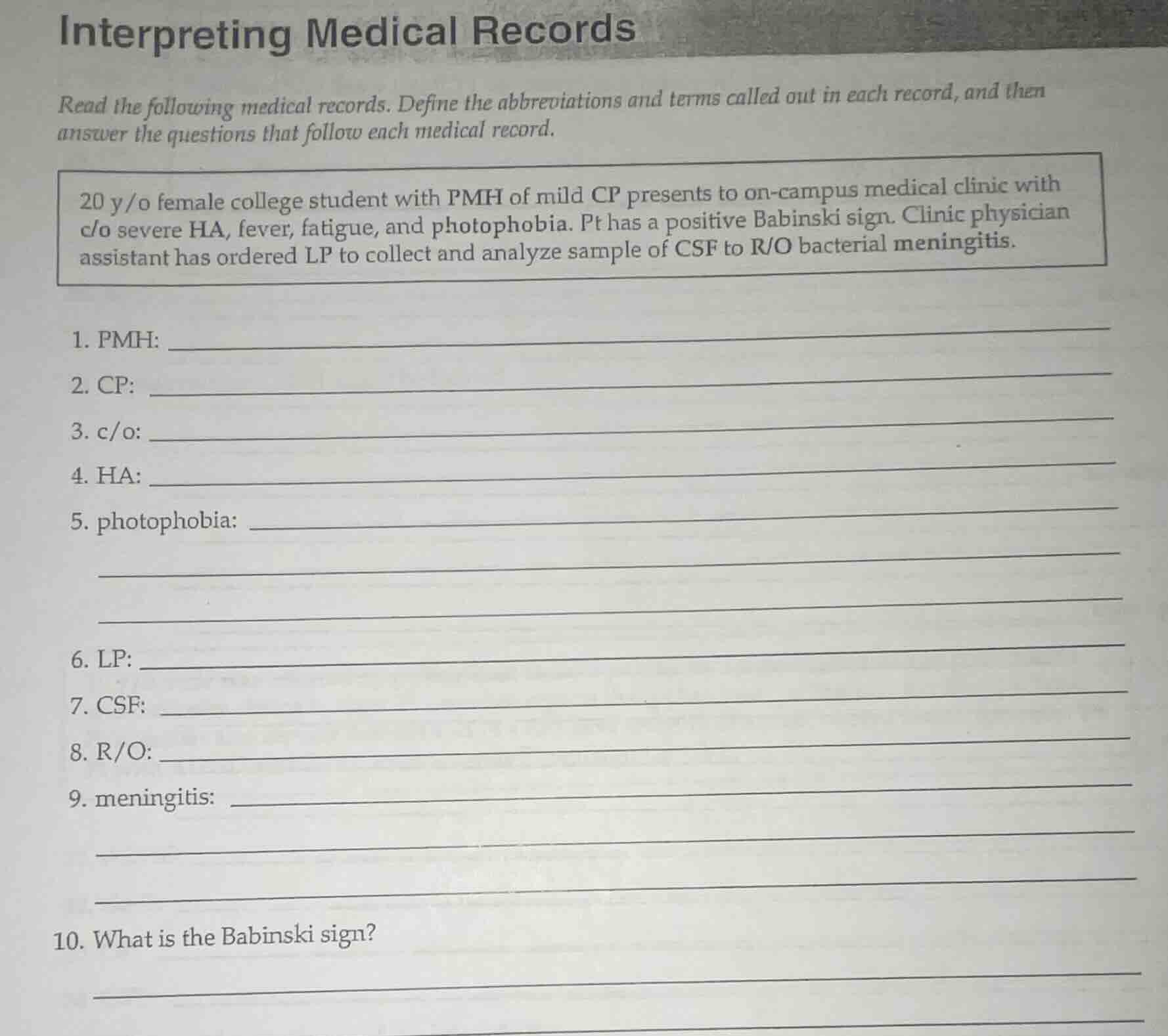 interpreting medical records read the following medical records. define…