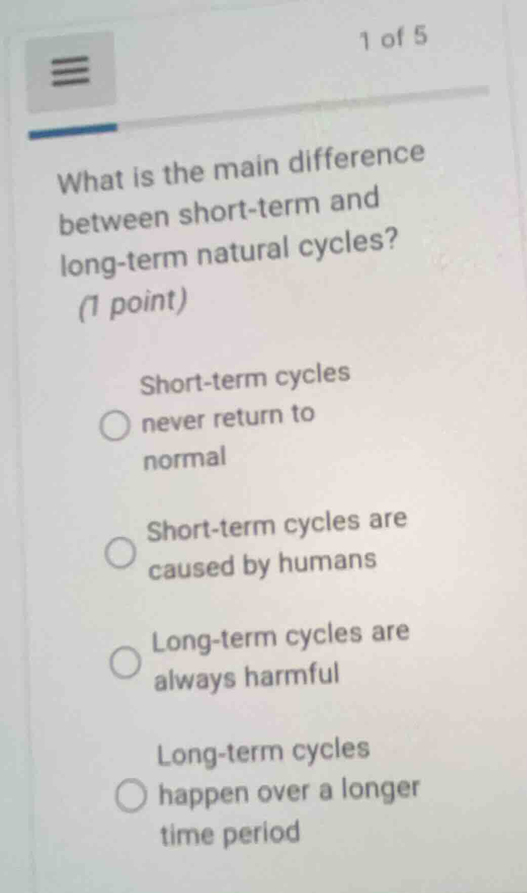 1 of 5 what is the main difference between short-term and long-term nat…