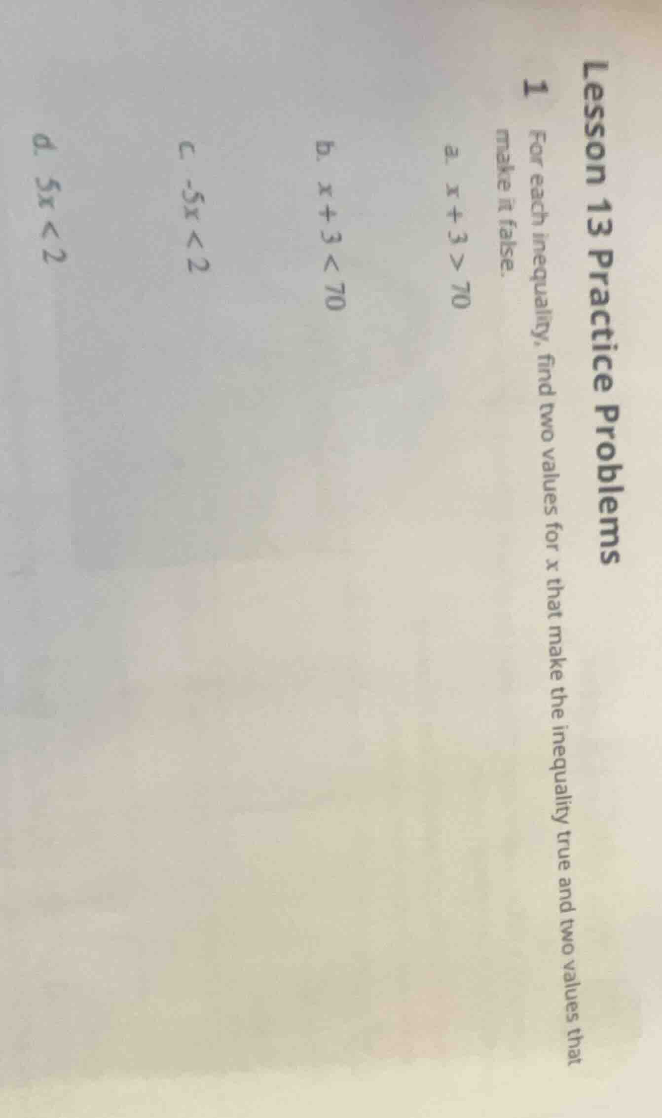 lesson 13 practice problems 1 for each inequality, find two values for …