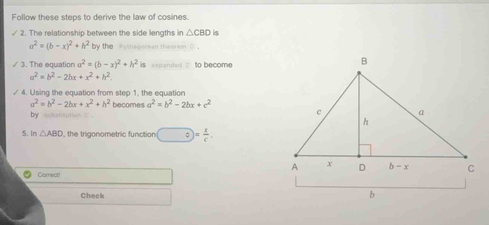 follow these steps to derive the law of cosines. ✓ 2. the relationship …