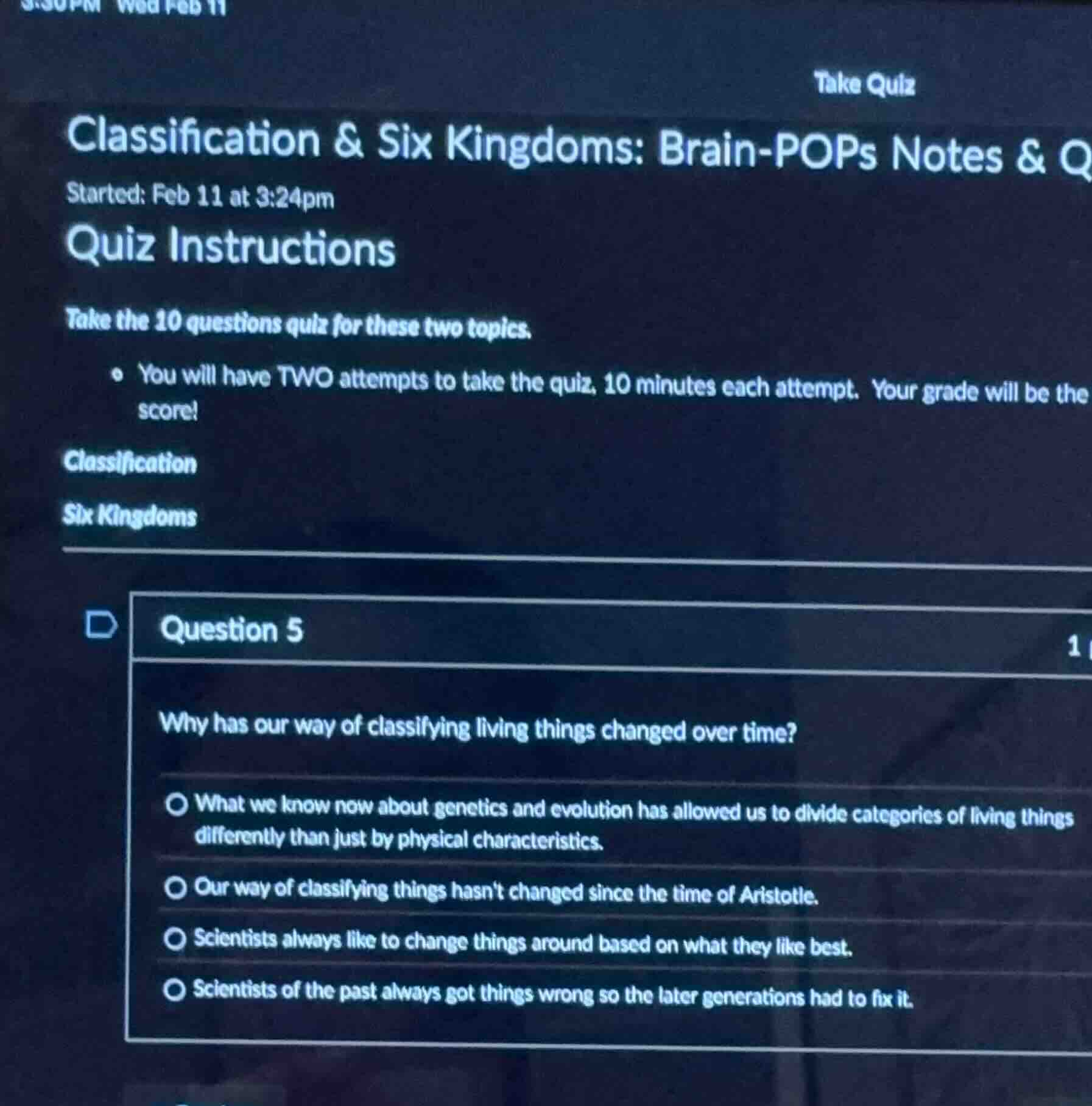 take quizclassification & six kingdoms: brain-pops notes & qstarted: fe…