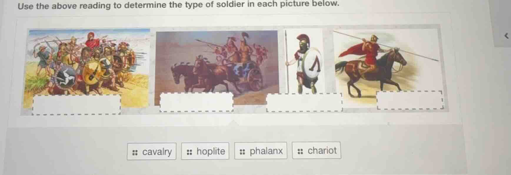use the above reading to determine the type of soldier in each picture …