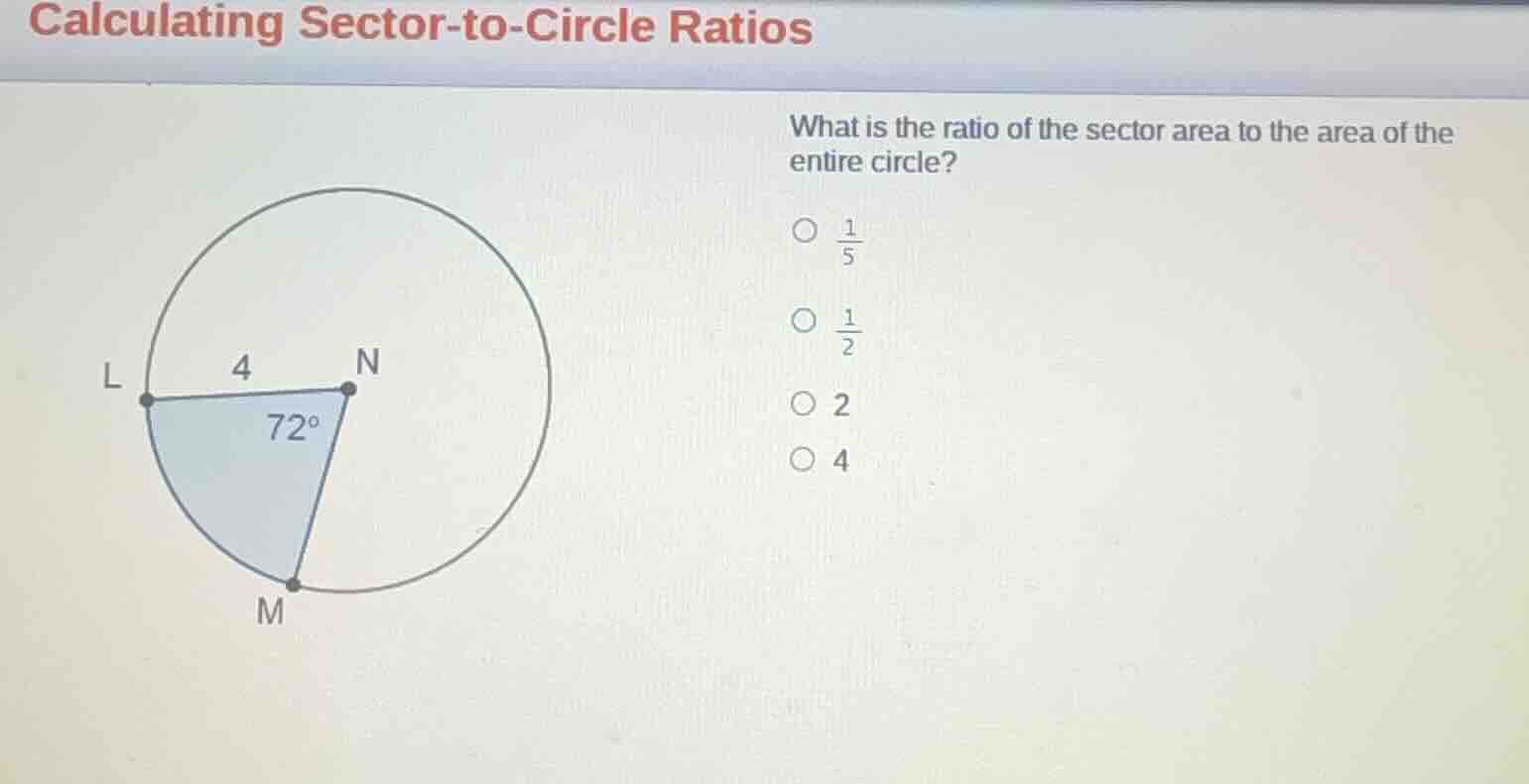 calculating sector-to-circle ratios what is the ratio of the sector are…