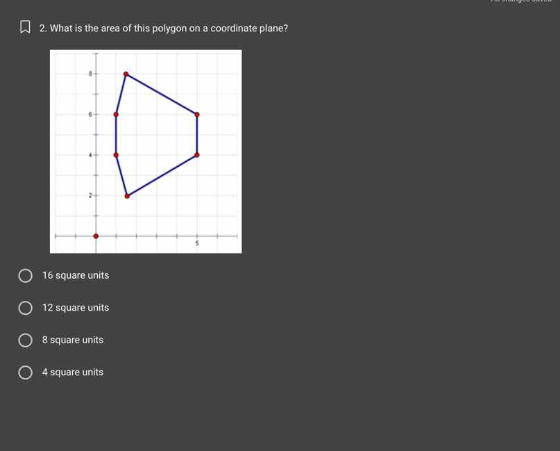 2. what is the area of this polygon on a coordinate plane?16 square uni…