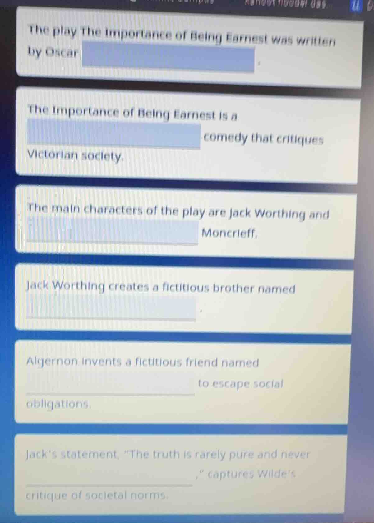 the play the importance of being earnest was written by oscar ______. t…