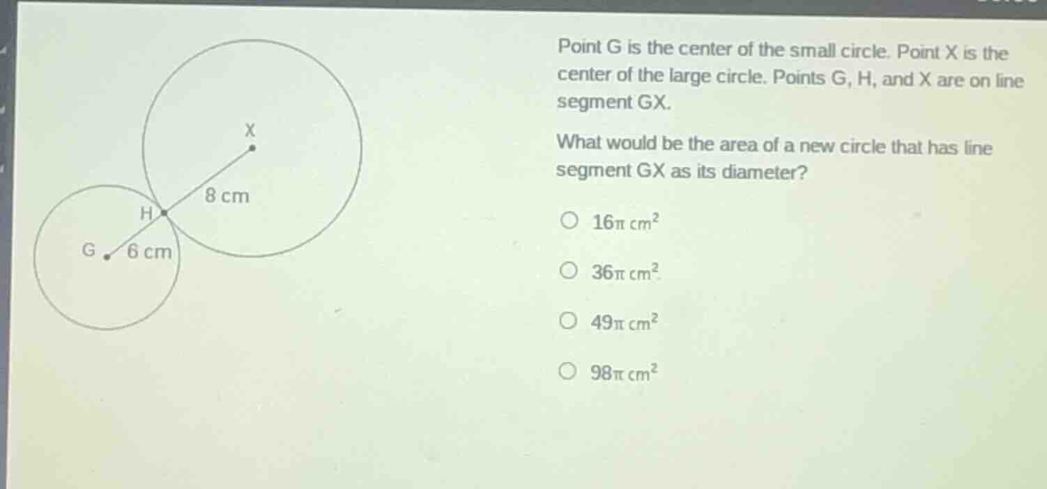 point g is the center of the small circle. point x is the center of the…