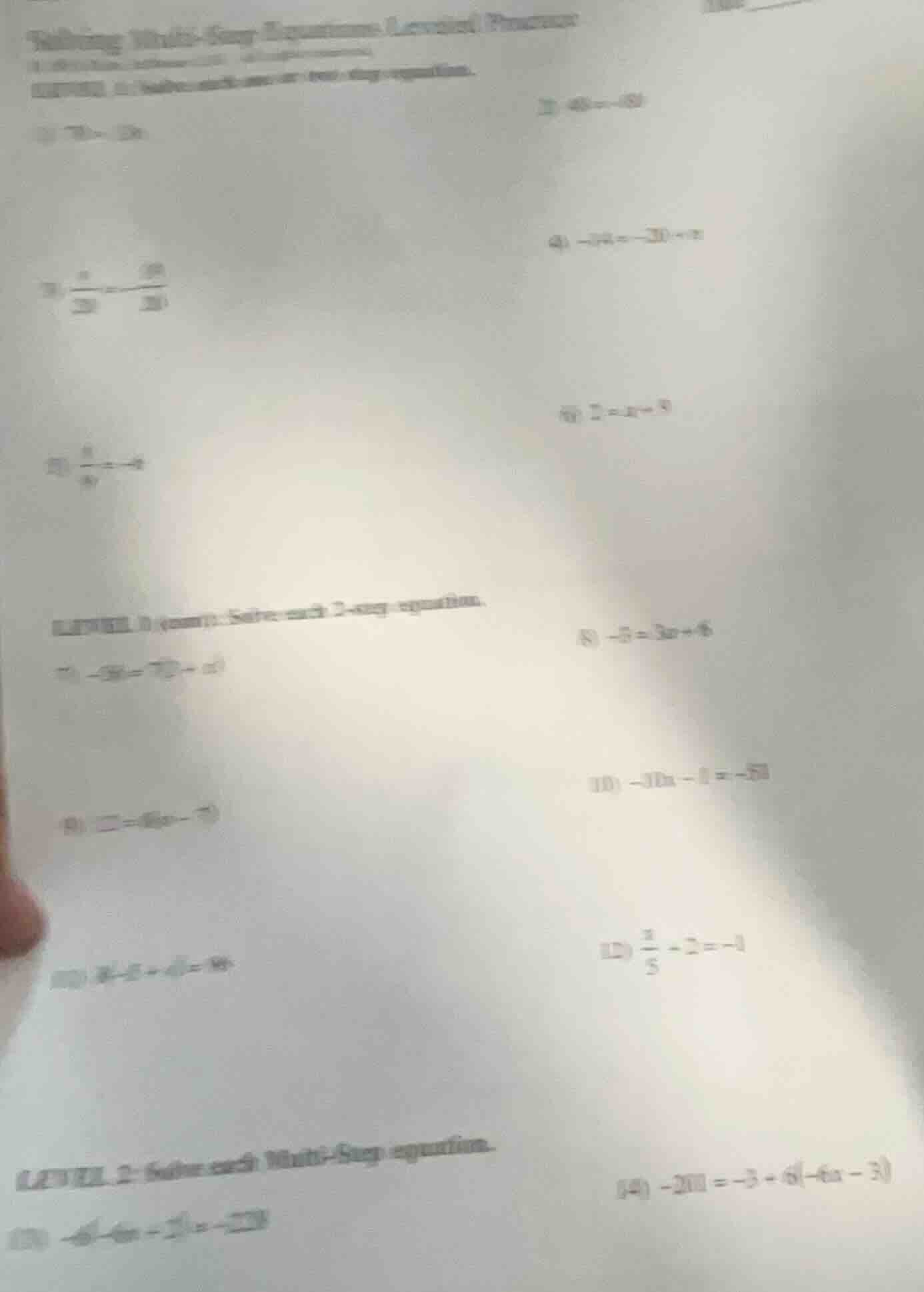 solving multi-step equations leveled practice level 1: solve each one-s…