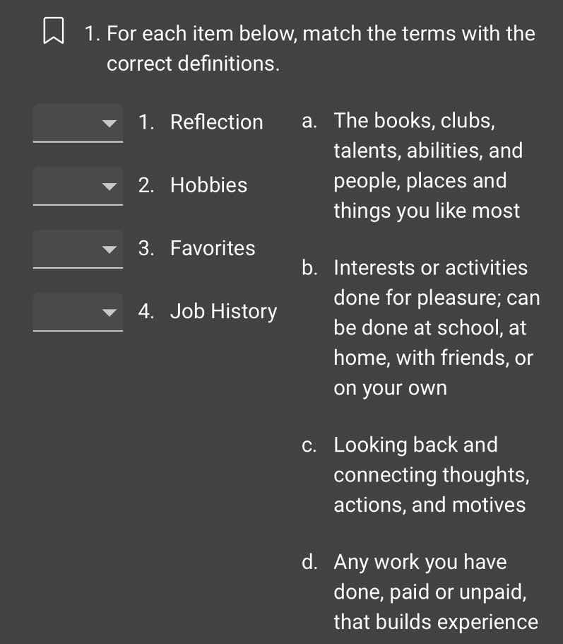 1. for each item below, match the terms with the correct definitions. 1…