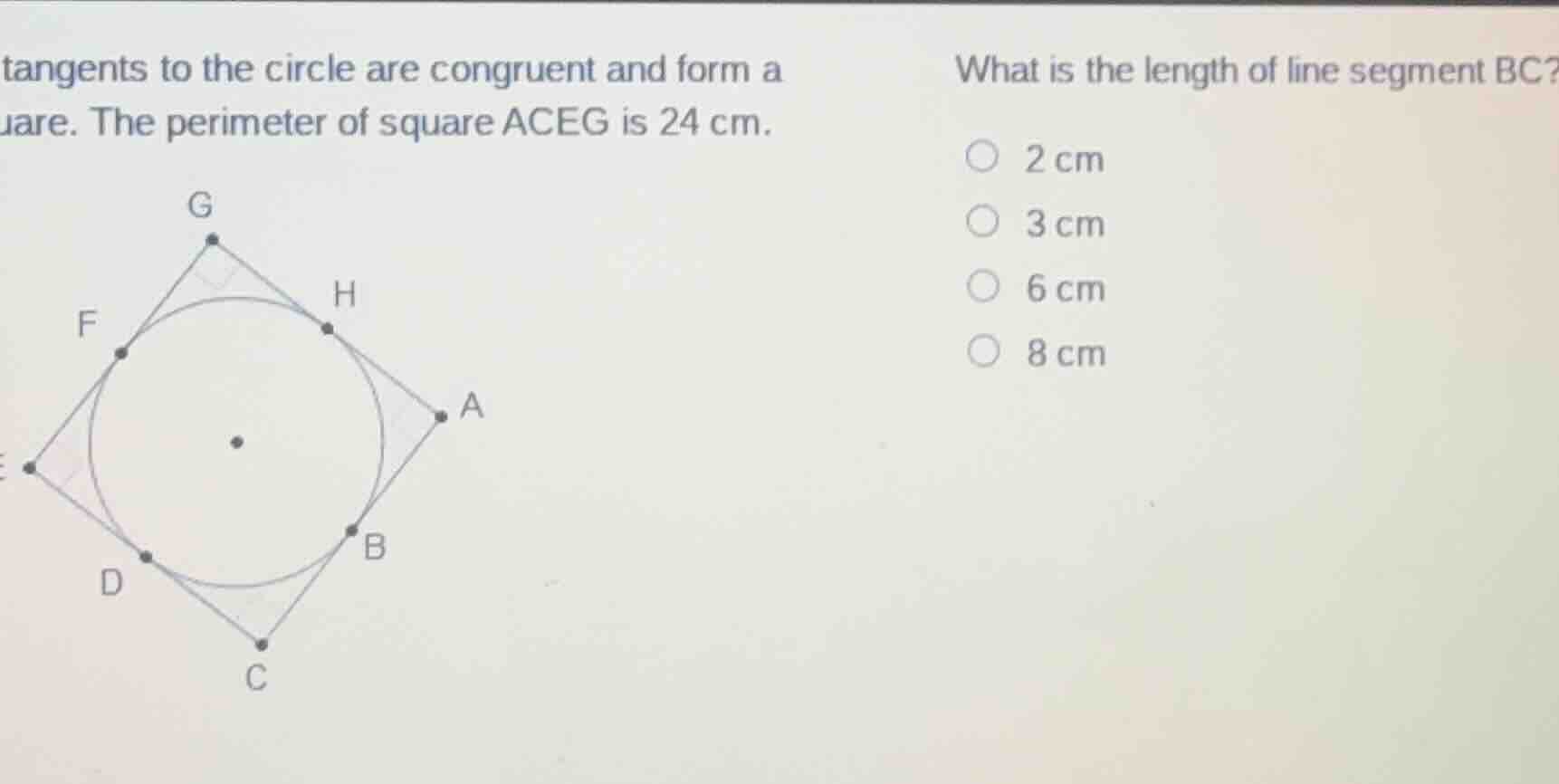 tangents to the circle are congruent and form a square. the perimeter o…