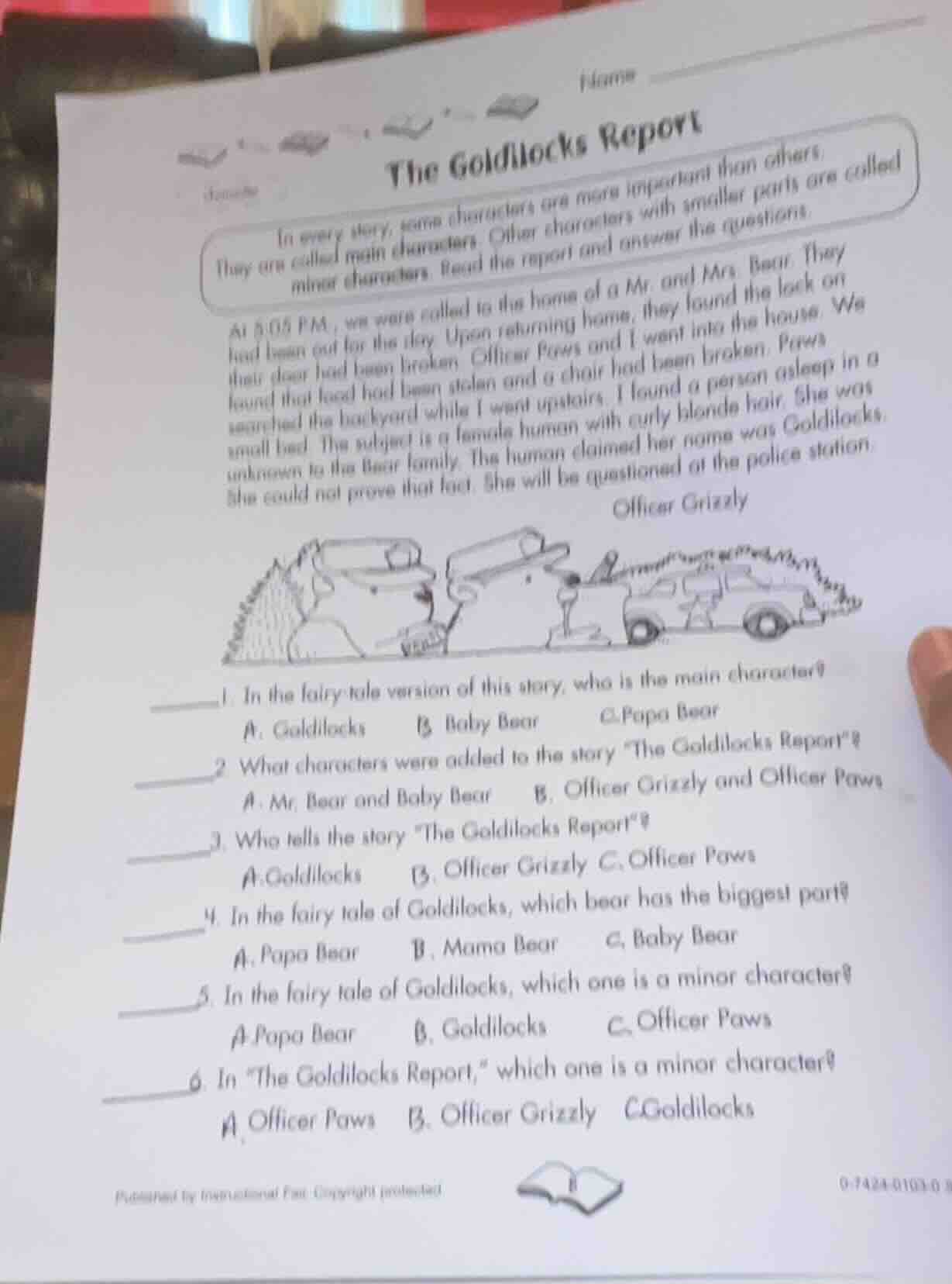 name the goldilocks report in every story, some characters are more imp…