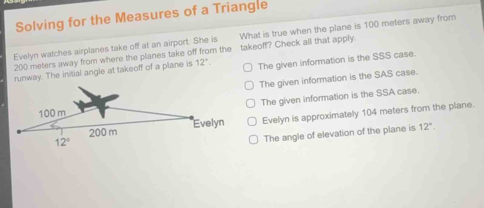 solving for the measures of a triangle evelyn watches airplanes take of…