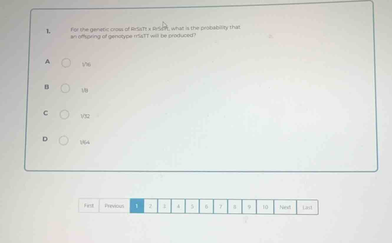 1. for the genetic cross of rrsstt x rrsstt, what is the probability th…