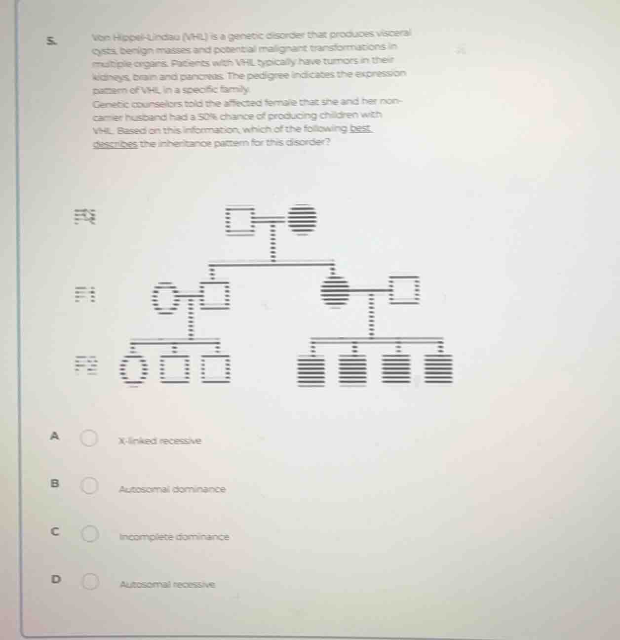 5. von hippel-lindau (vhl) is a genetic disorder that produces visceral…