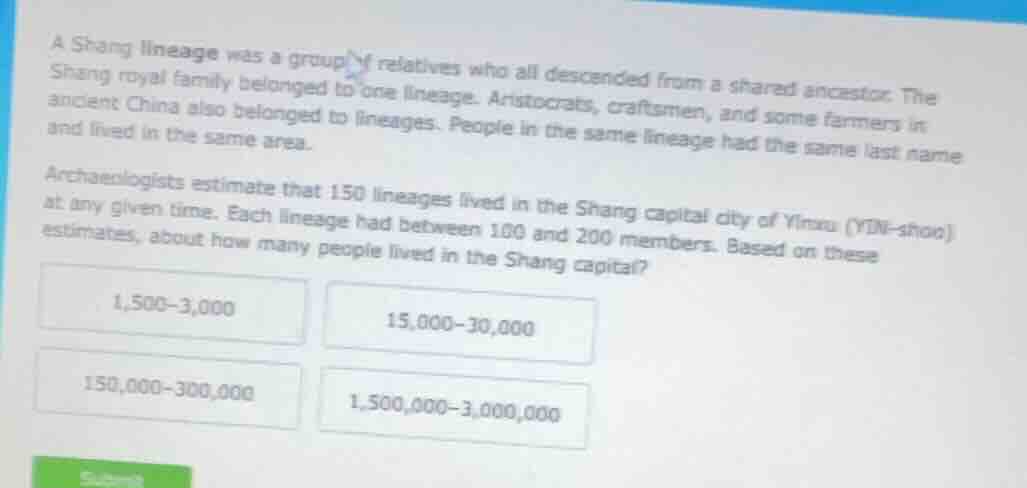 a shang lineage was a group of relatives who all descended from a share…
