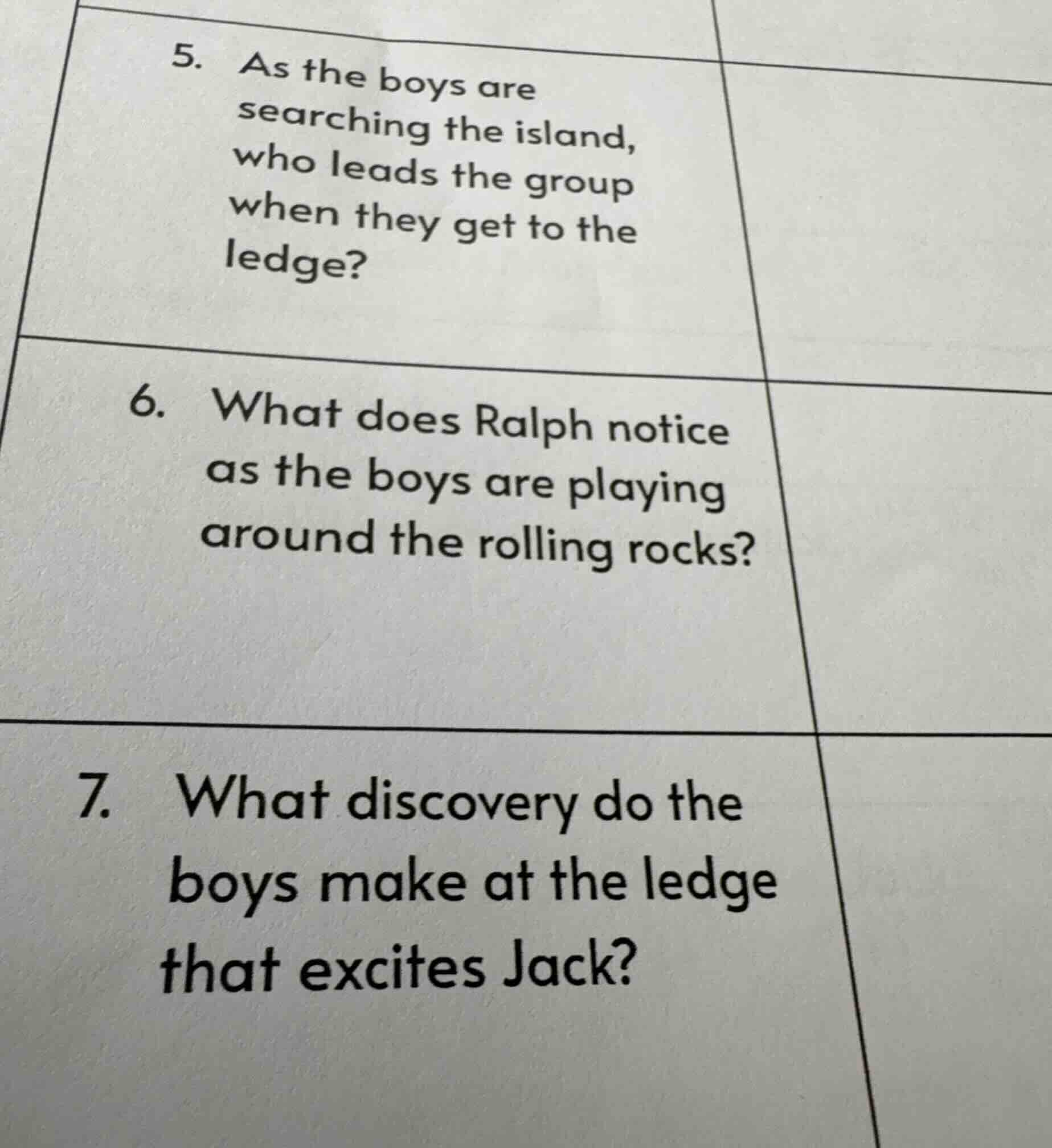 5. as the boys are searching the island, who leads the group when they …