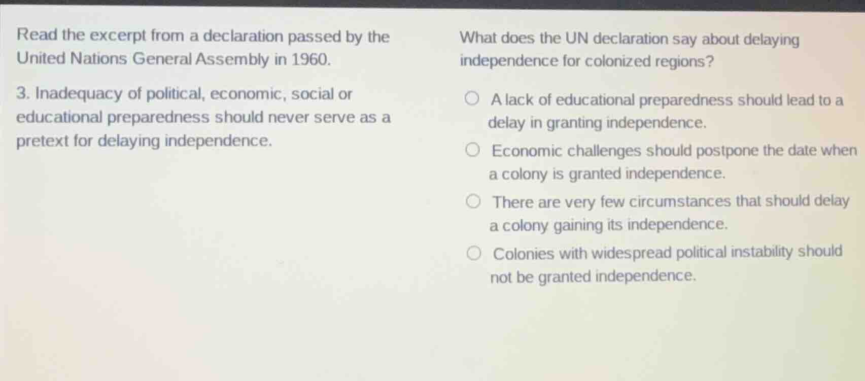 read the excerpt from a declaration passed by the united nations genera…