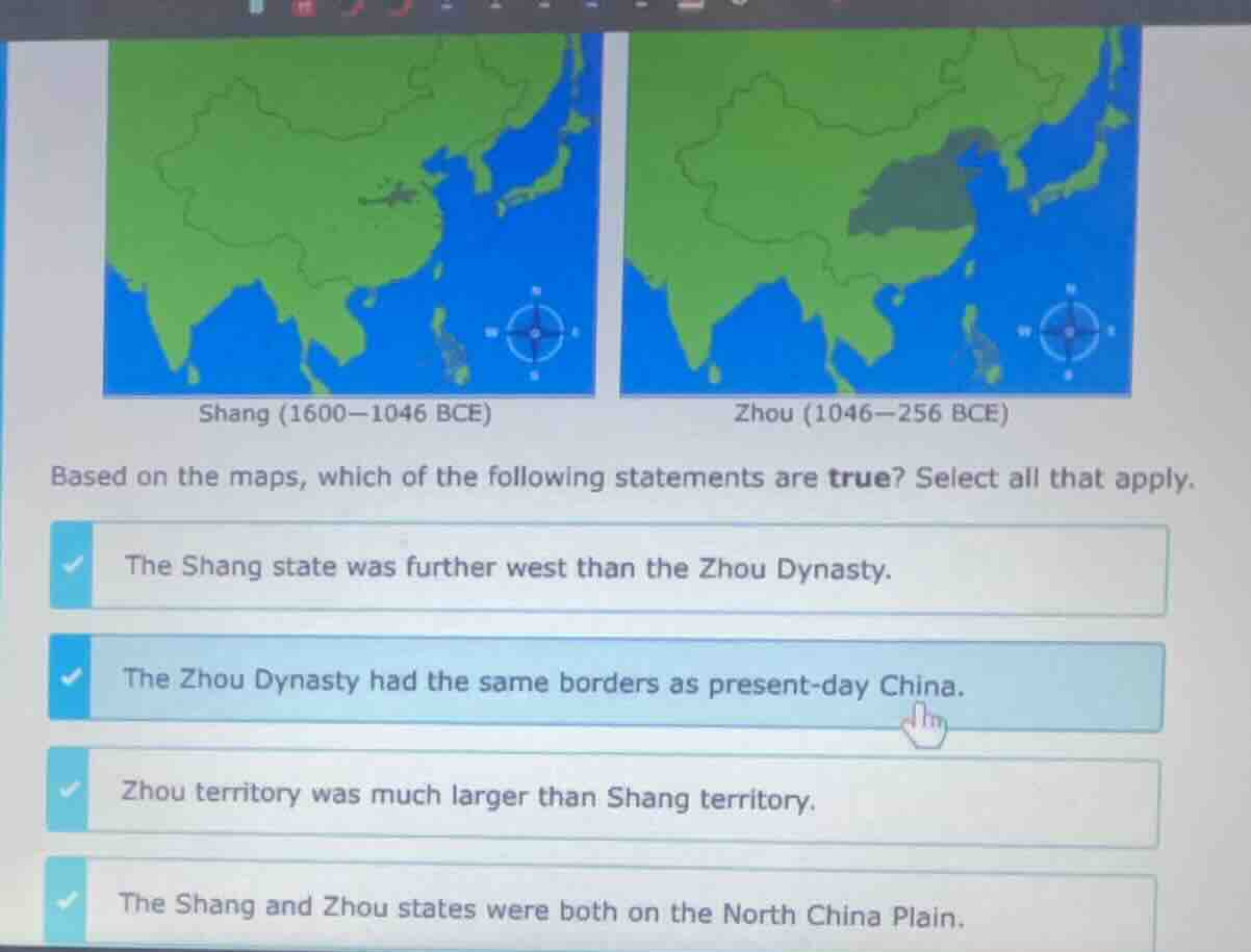 shang (1600-1046 bce)zhou (1046-256 bce)based on the maps, which of the…