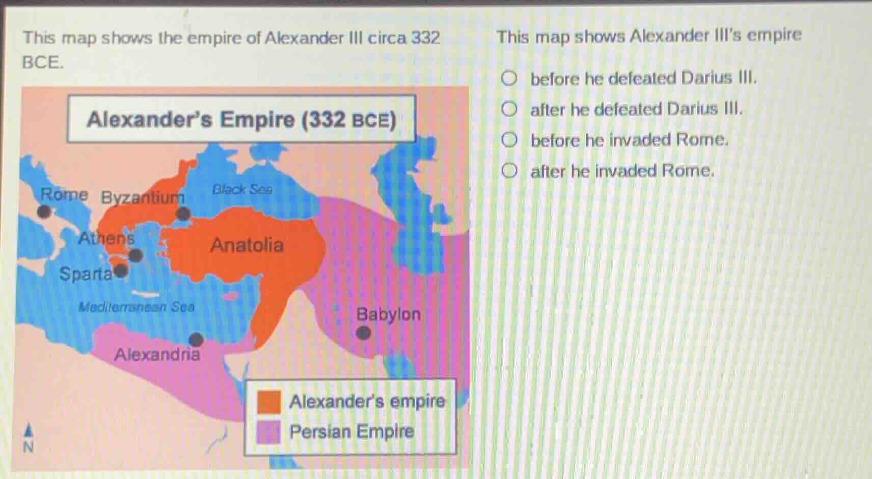 this map shows the empire of alexander iii circa 332 bce. alexanders em…