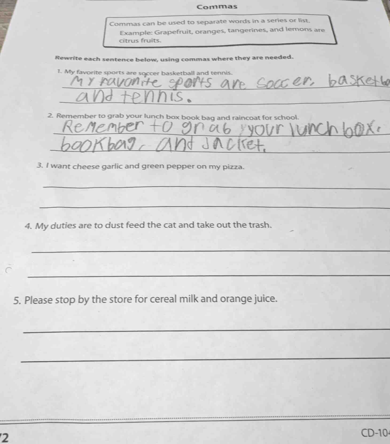 commas commas can be used to separate words in a series or list. exampl…