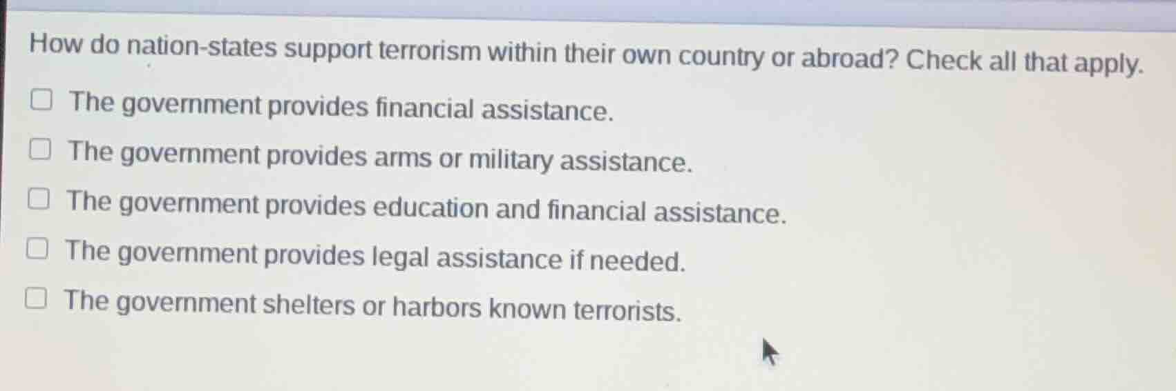 how do nation-states support terrorism within their own country or abro…