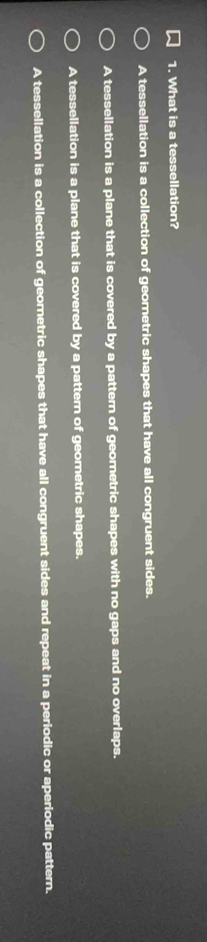 1. what is a tessellation?○ a tessellation is a collection of geometric…