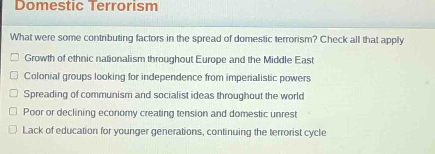 domestic terrorism what were some contributing factors in the spread of…