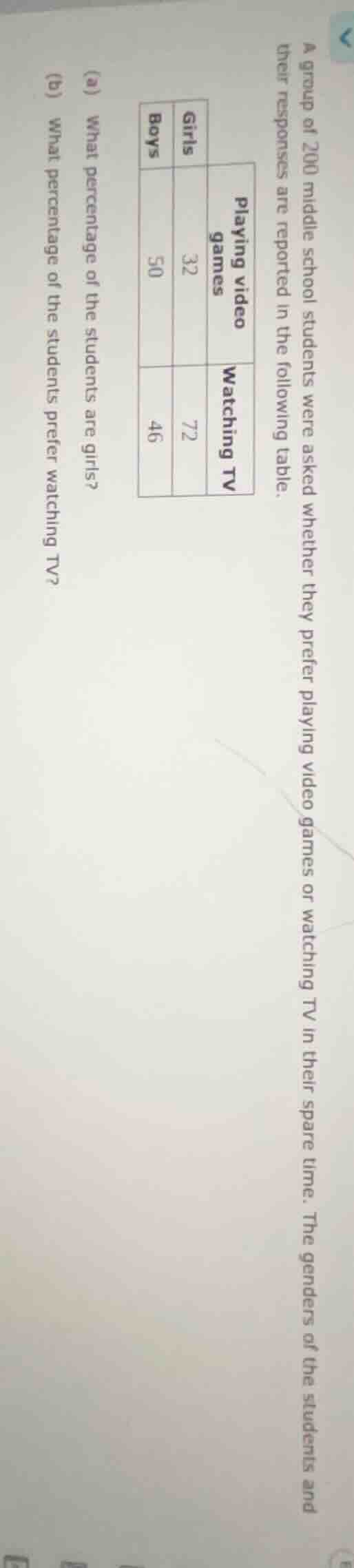 a group of 200 middle school students were asked whether they prefer pl…