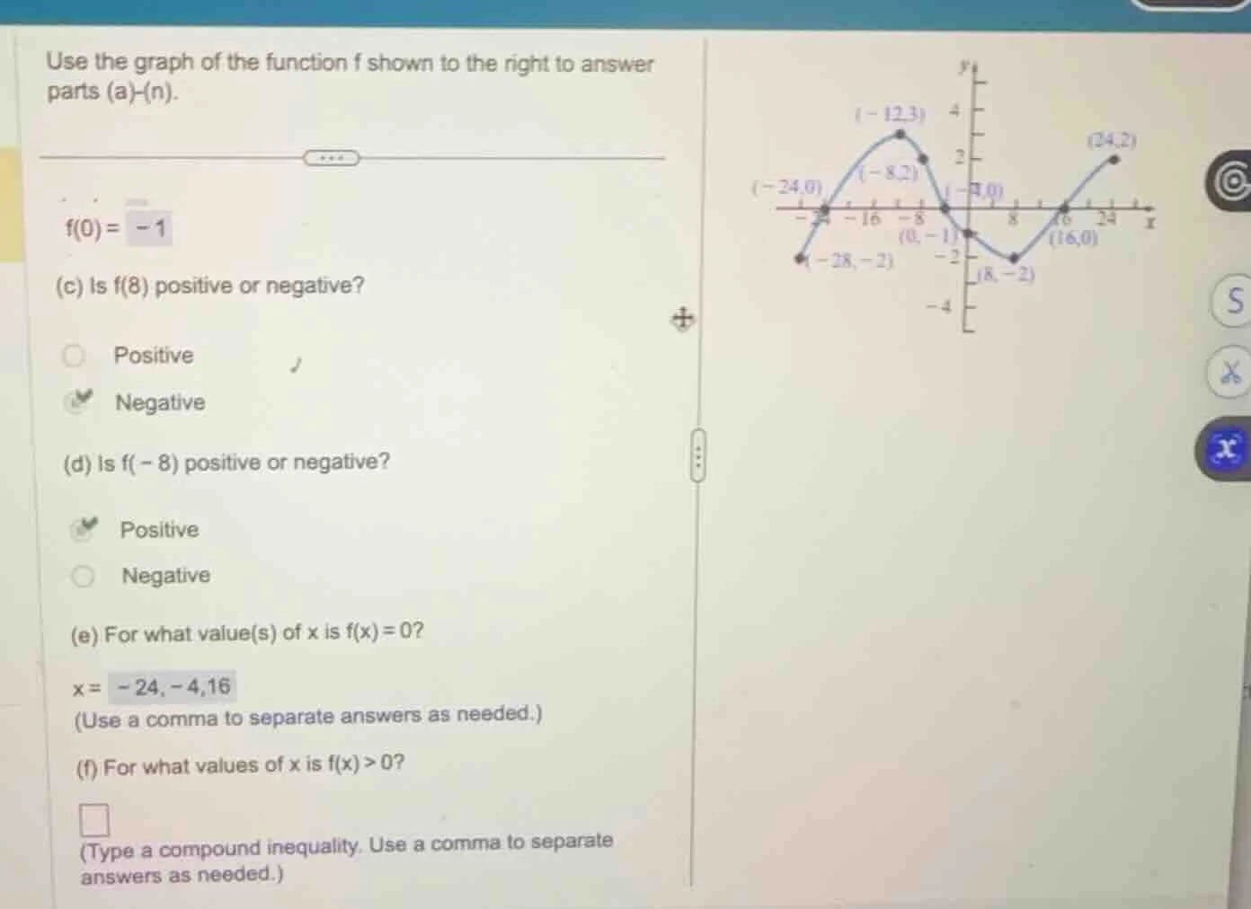 use the graph of the function f shown to the right to answer parts (a)-…