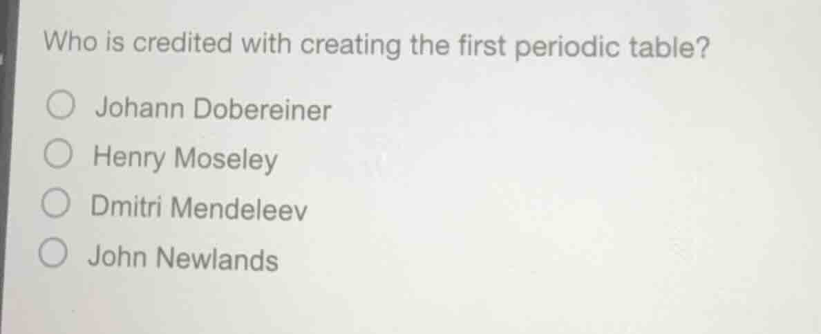 who is credited with creating the first periodic table? johann doberein…