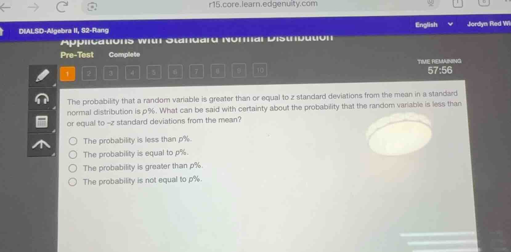 applications with standard normal distribution pre-test complete time r…