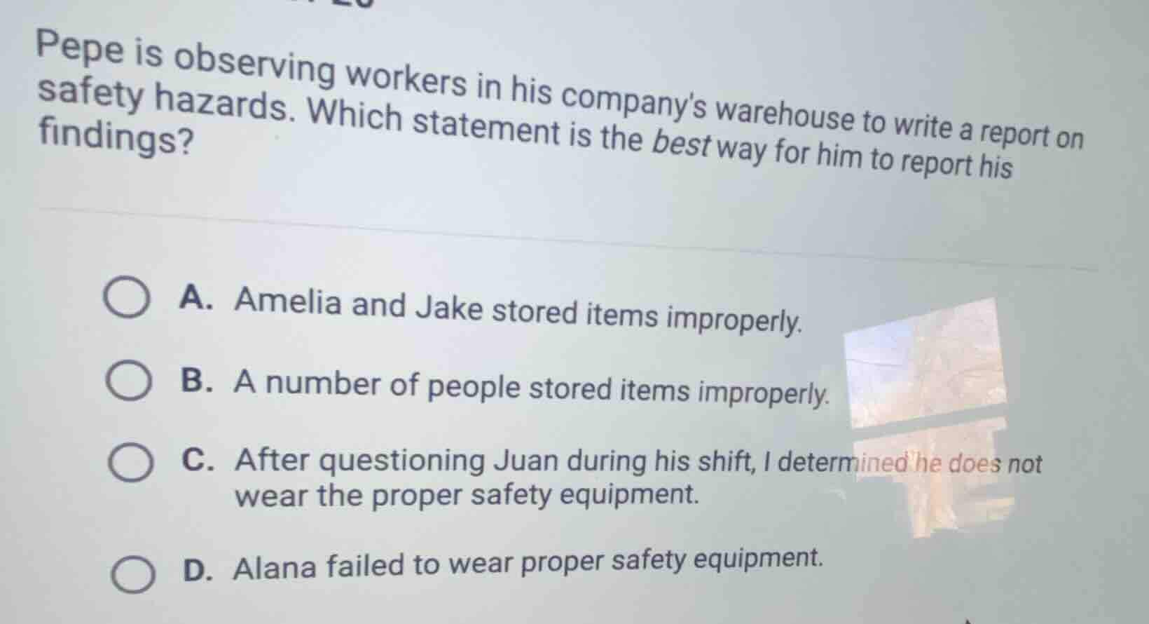 pepe is observing workers in his companys warehouse to write a report o…